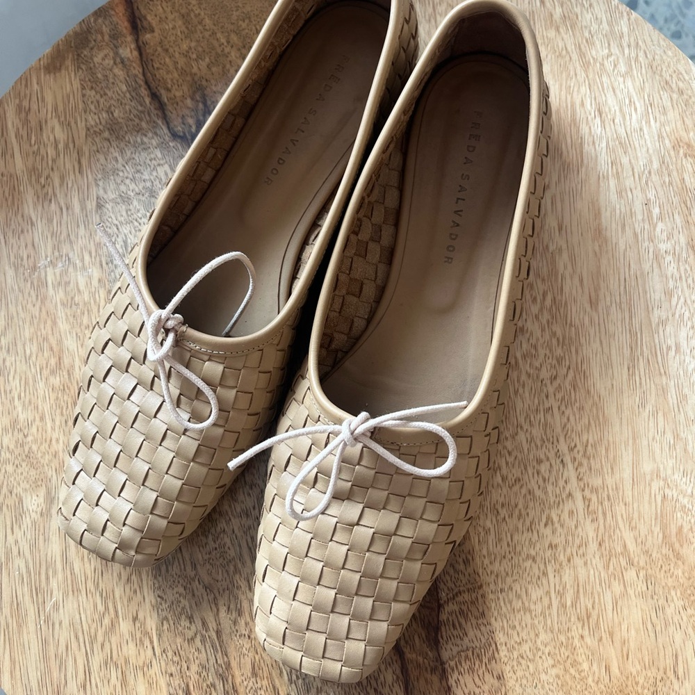 FREDA SALVADOR tan square toe ballet flats. Neutral leather, worn twice size 10